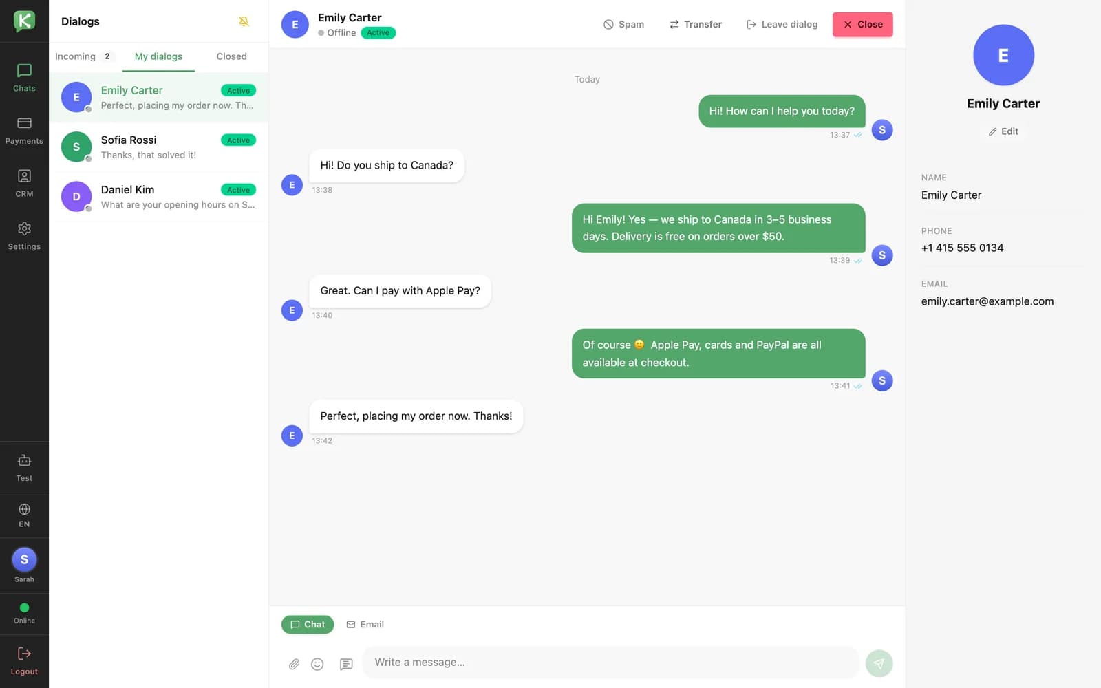 Agent dashboard